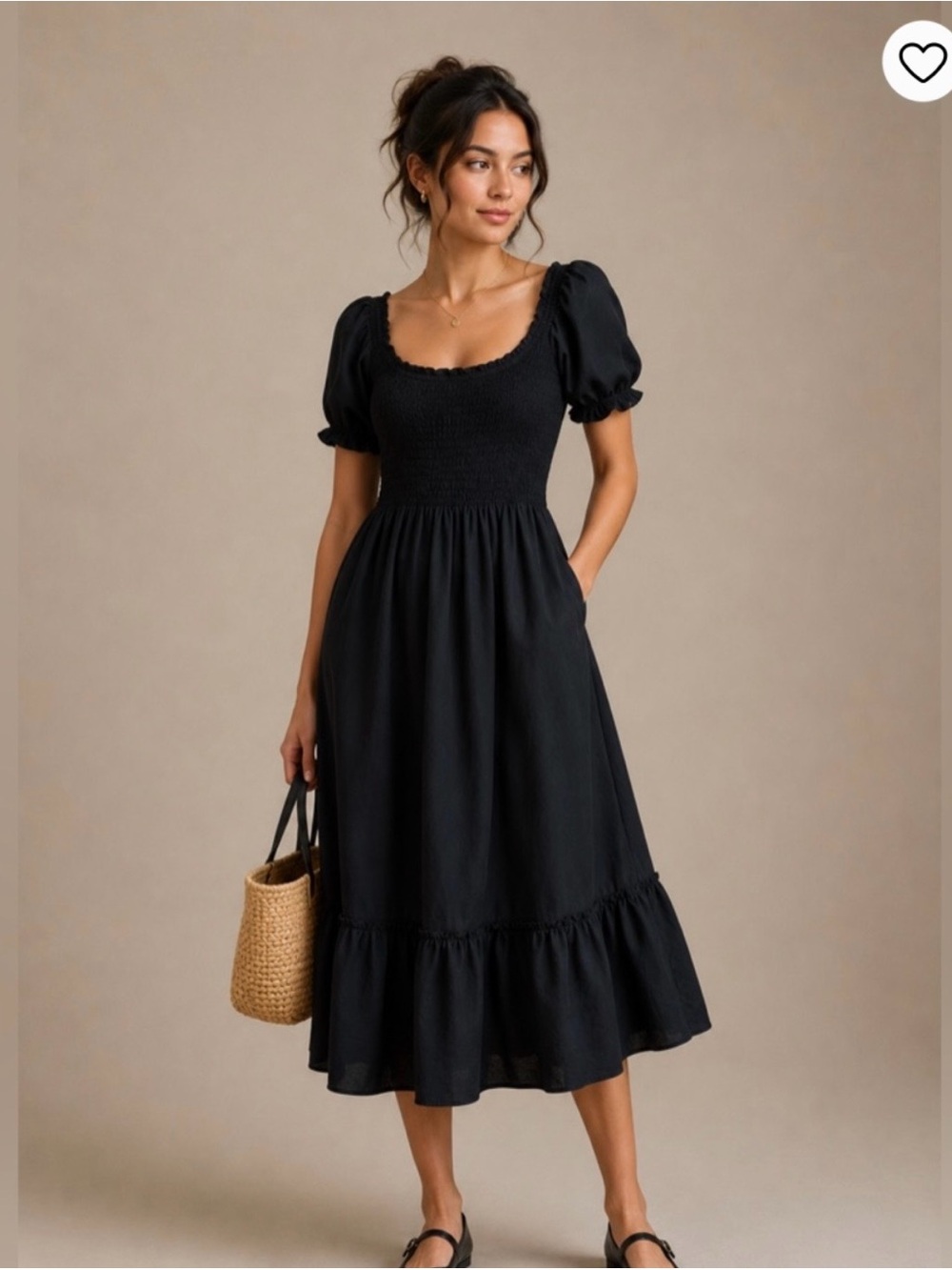 Hill House Black Midi Dress with Puff Sleeves